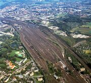 Rangierbahnhof und Germaniabad um 1989 (Luftbild)