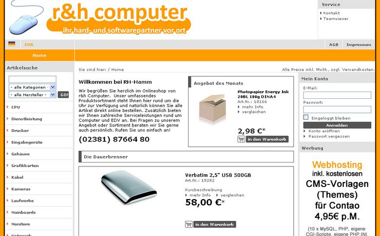 Homepage der Firma R&H Computer (2011)