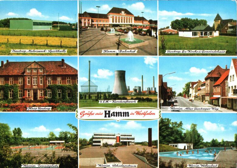 Wellenbad Werries auf einer Ansichtskarte (unten rechts)