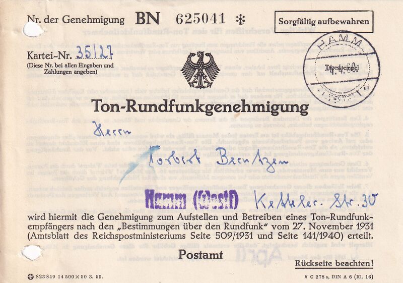 Datei:Ton-Rundfunkgenehmigung 1960 Vorderseite.jpg